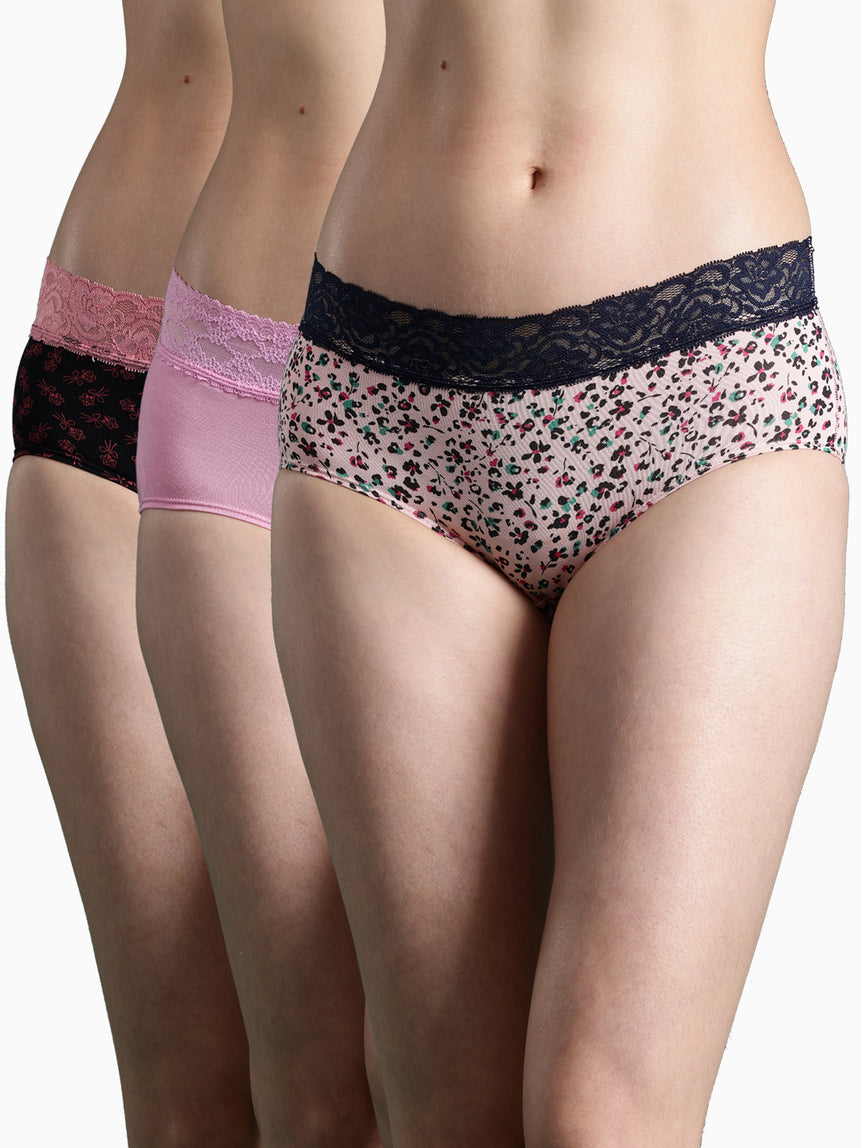 Women's Sexy Lace Hipster Underwear | Mid Waist Boyshorts | Panties For Women| Briefs 3 Packs