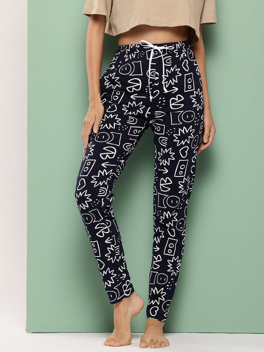 Leading Lady Women's Printed Cotton Mid Rise Casual Pyjamas with Pocket & inner Elastic Full-length Regular Fit Lounge Pants [LDLW-2344-1]