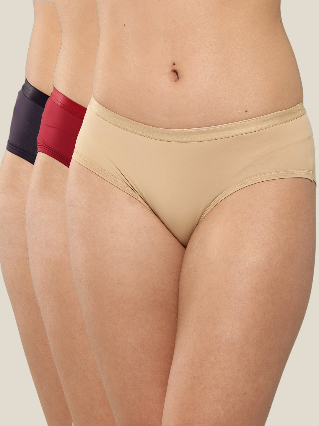 Women's Solid Mid Rise Hipster Brief (Pack of 3)