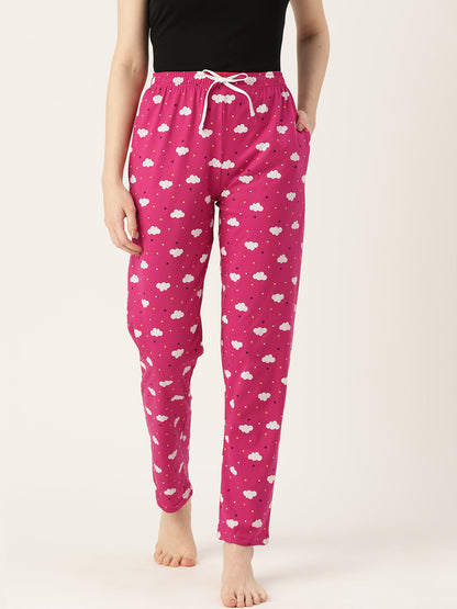 Women's Printed Cotton Magenta Lounge Pants | LDLW-2325-1 |