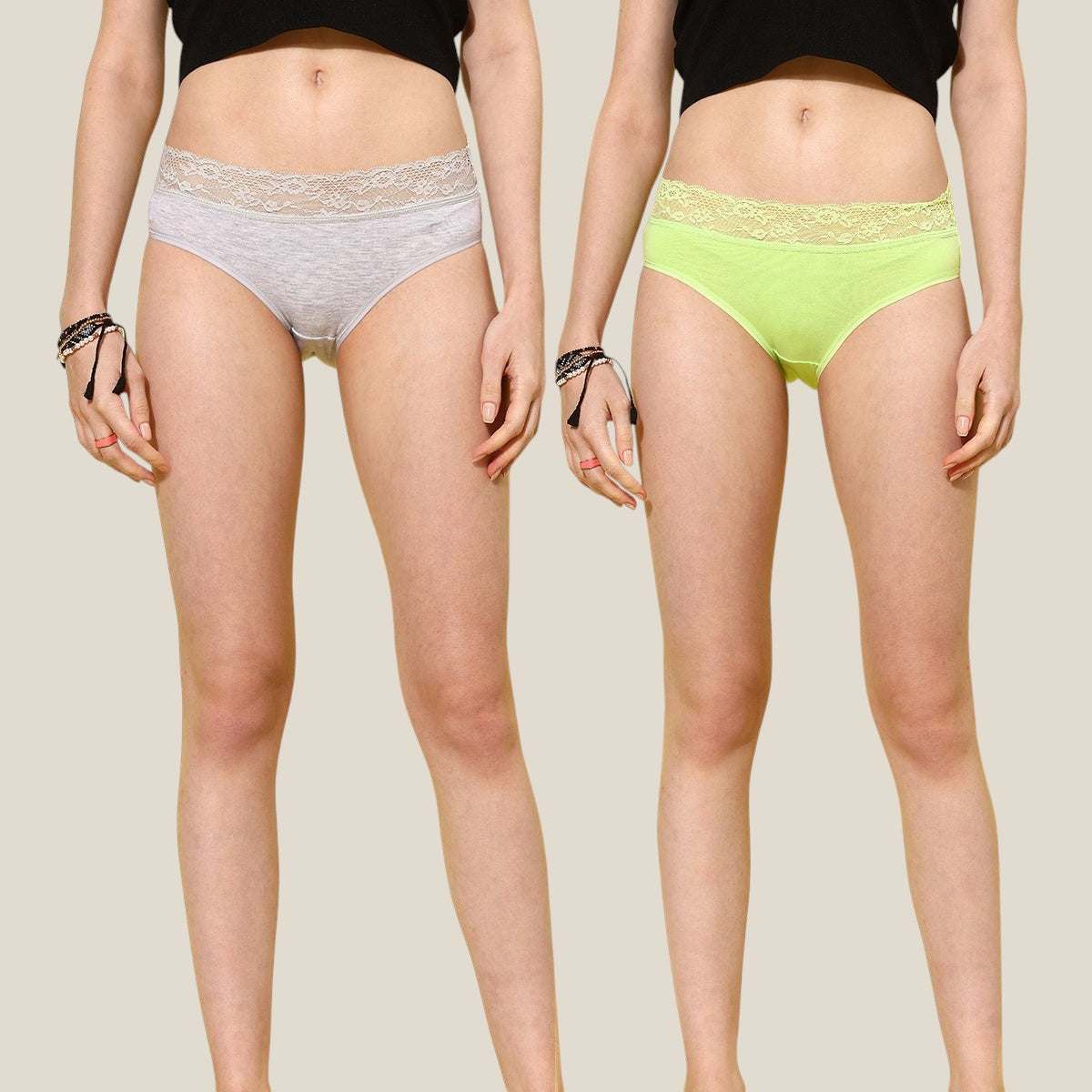 Women’s Solid Mid Rise Lace Hipster Briefs – Pack of 2