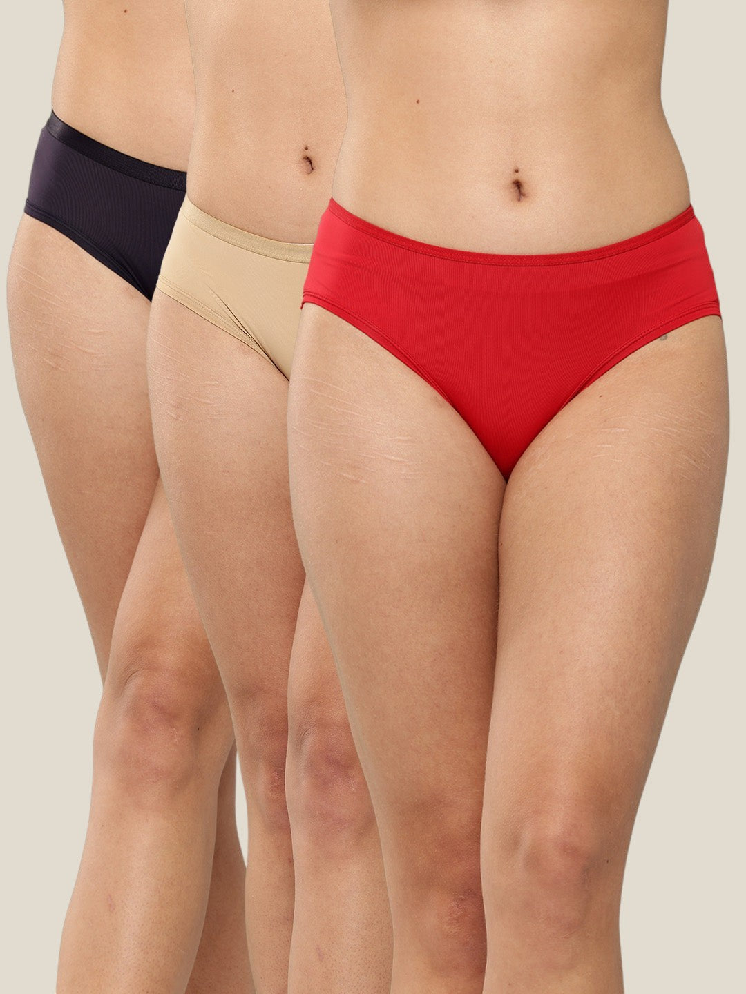 Women's Solid Mid Rise Hipster Brief (Pack of 3)