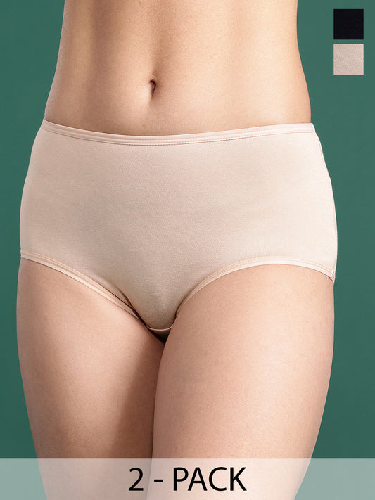 LEADING LADY Women’s Solid Pack of 2 High-Rise Hipster Briefs | PN3015-BK-SKN-2 |