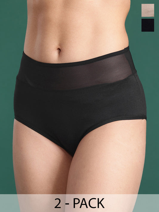 LEADING LADY Women’s Solid Pack of 2 High-Rise Hipster Briefs | PN1167-BK-SKN-2 |