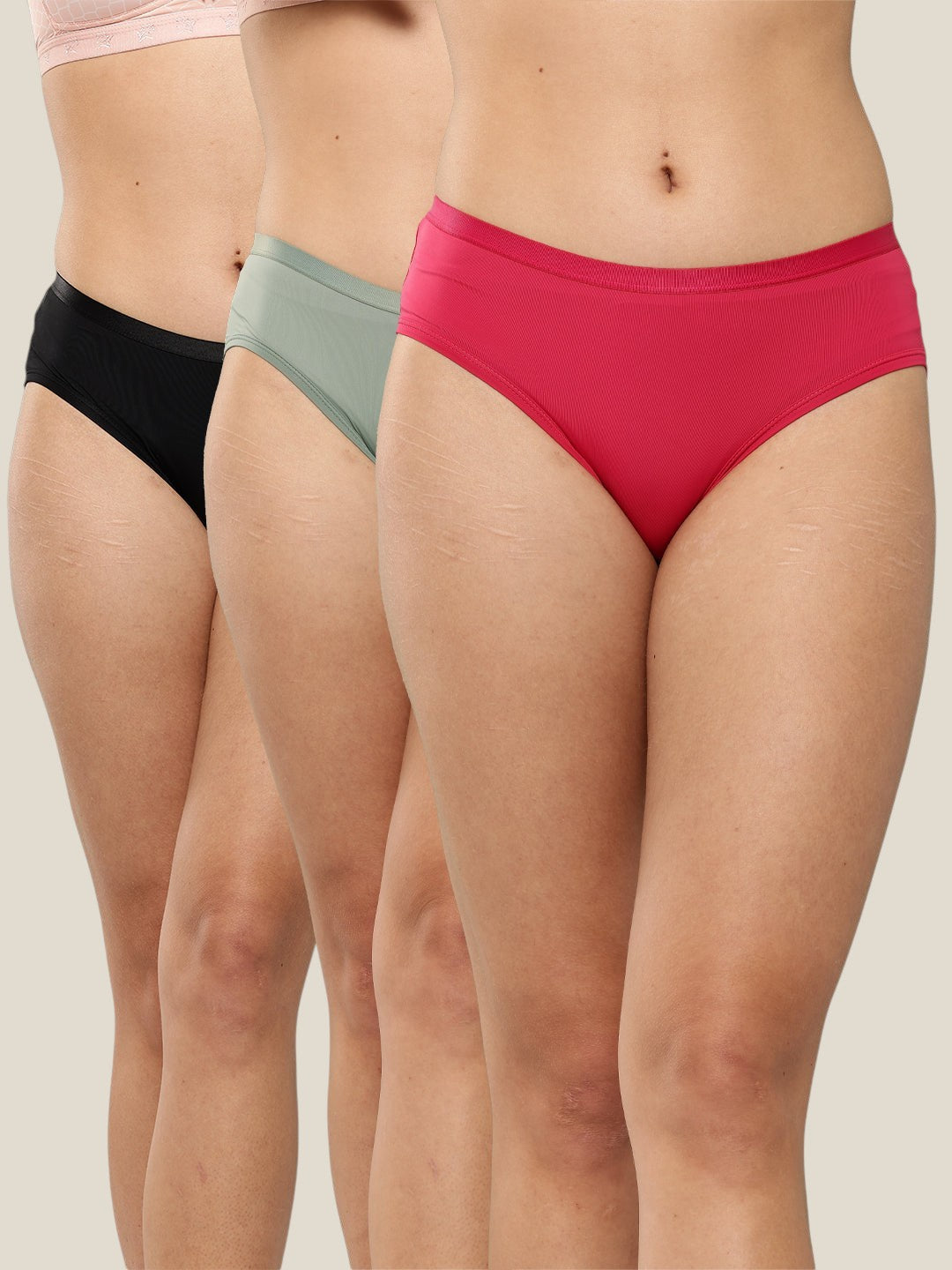 Women's Solid Mid Rise Hipster Brief (Pack of 3)