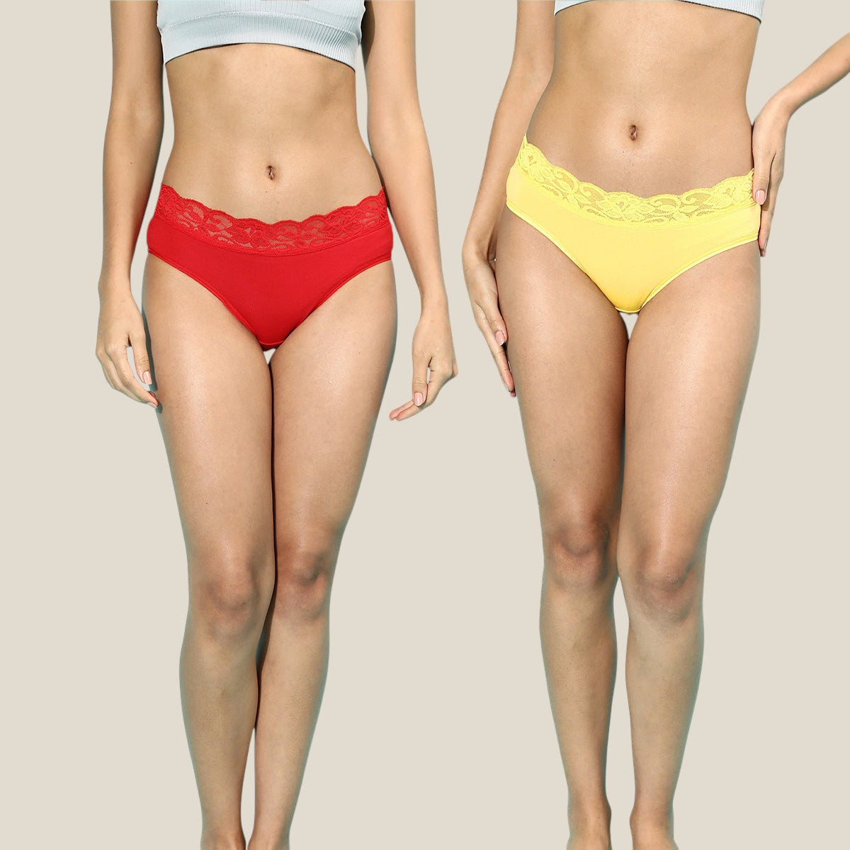 Women’s Solid Mid Rise Lace Hipster Briefs – Pack of 2