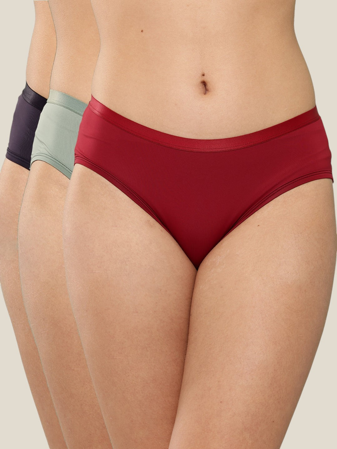 Women's Solid Mid Rise Hipster Brief (Pack of 3)