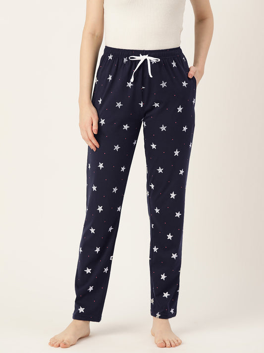 Women's Printed Cotton Navy Blue Lounge Pants | LDLW-2327-1 |