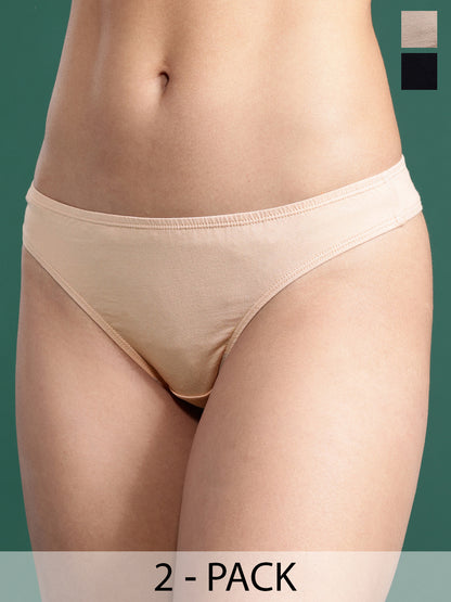 LEADING LADY Women’s Solid Pack of 2 Low-Rise Bikini Briefs | PN3507-BK-SKN-2 |