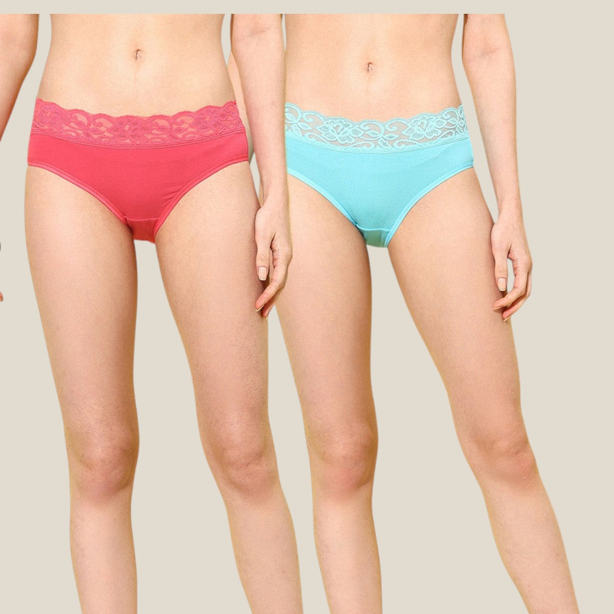 Women’s Solid Mid Rise Lace Hipster Briefs – Pack of 2