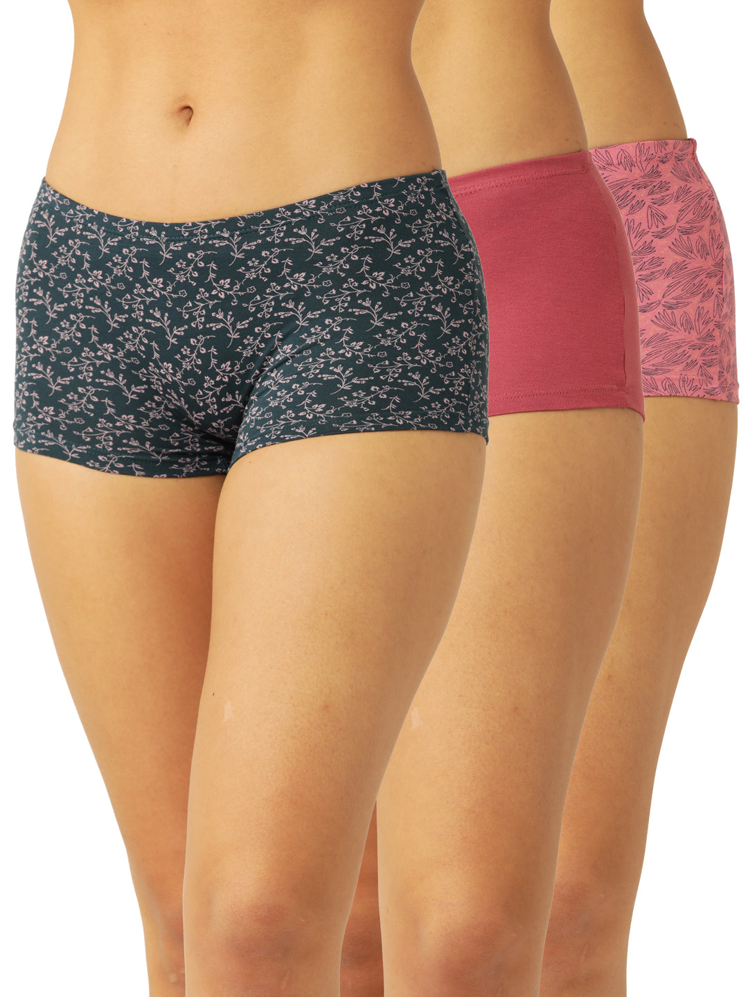 Women's Printed Mid Rise Boy Short Brief Pack fo 3