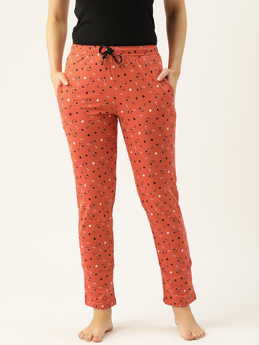 Women's Printed Cotton Orange Lounge Pants | LDLW-2335-1 |