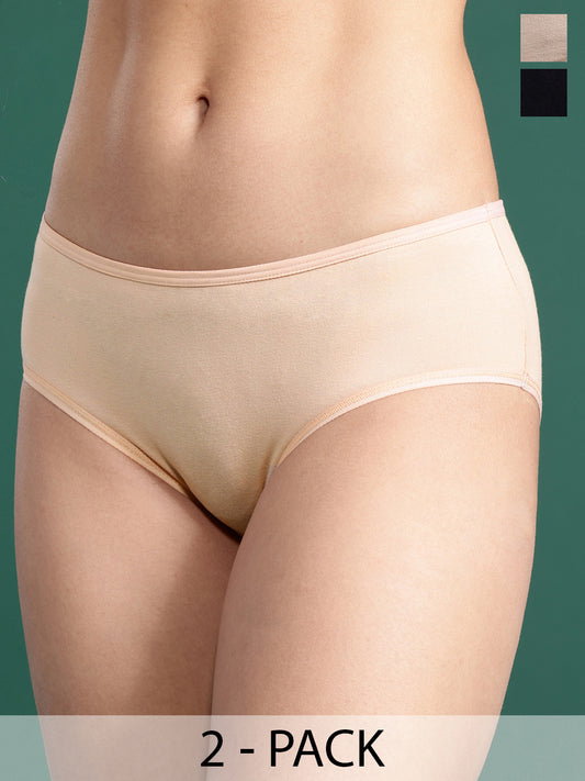 LEADING LADY Women’s Solid Pack of 2 Mid-Rise Hipster Briefs | PN3458-BK-SKN-2 |