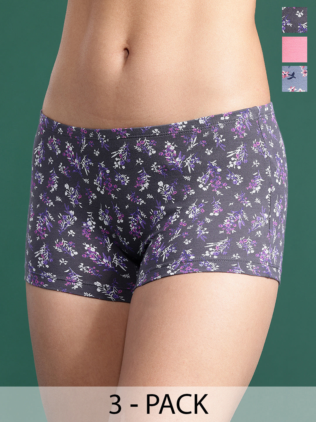 LEADING LADY Women’s Printed Mid-Rise BoyShort Brief Pack Of 3 | JOY-PR-27-3 |