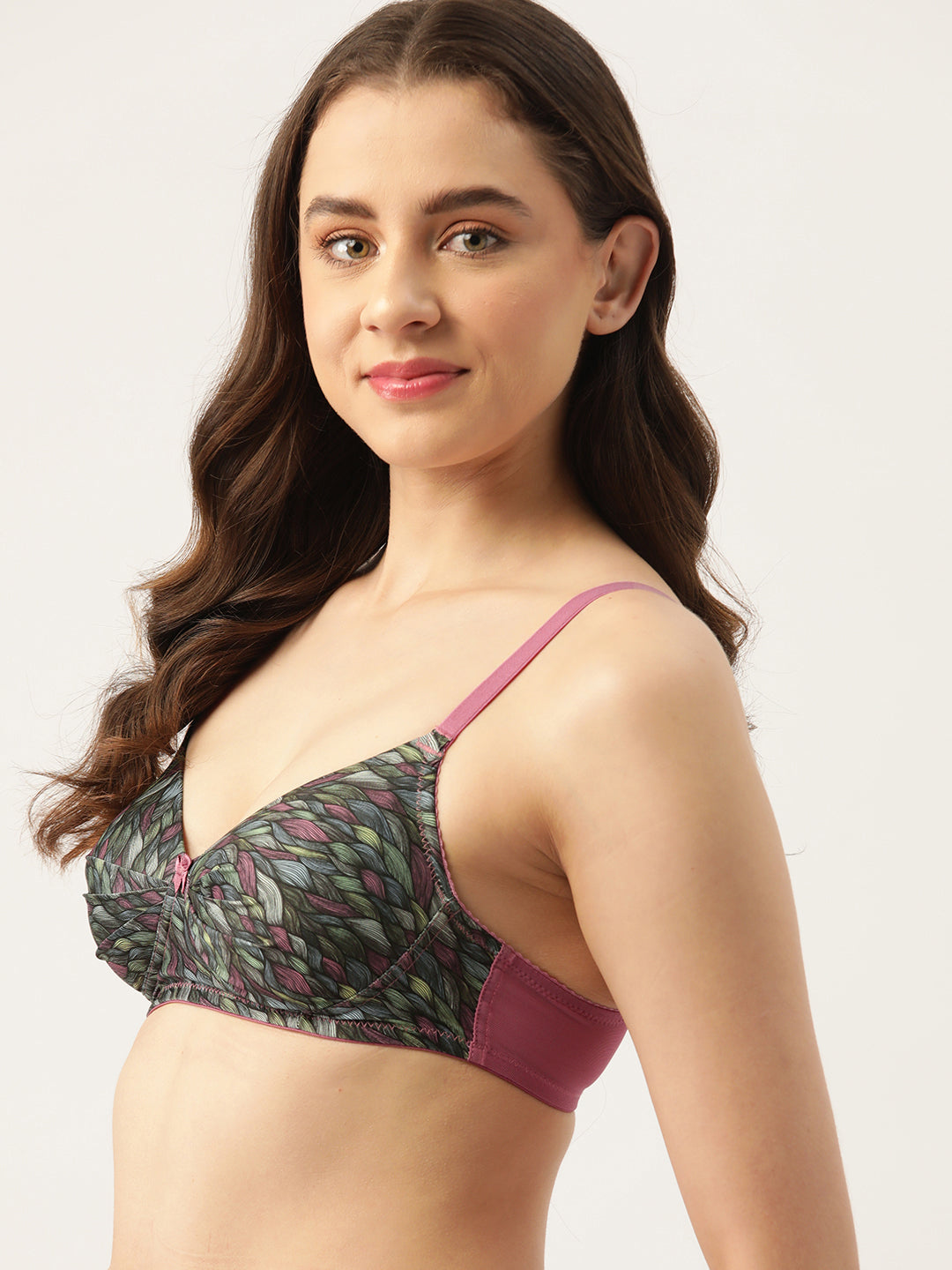 Leading Lady Women's Pack of 2 Solid & Printed T-Shirt Bra with Full Coverage and Non Wire [ BRA-4076-4057-2 ]