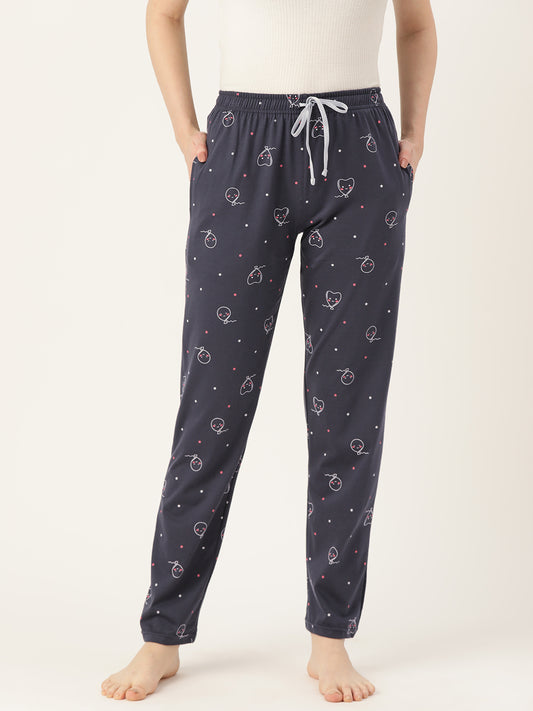 Women's Printed Cotton Navy Blue Lounge Pants | LDLW-2326-1 |