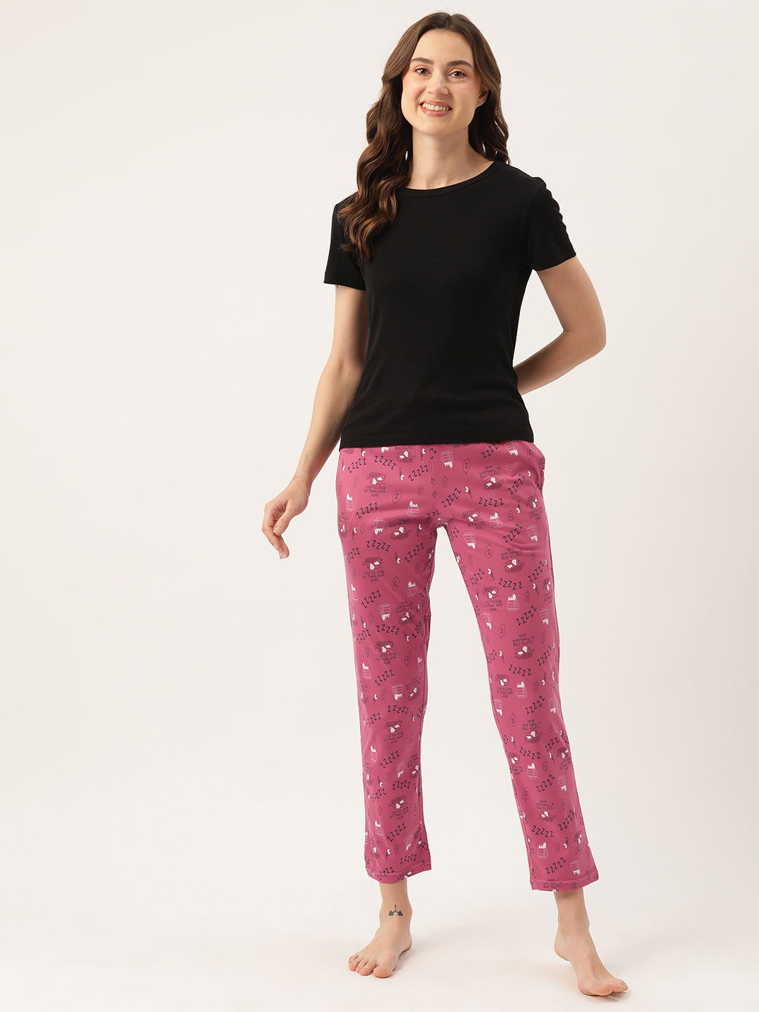 Women's Printed Cotton Pink Lounge Pants | LDLW-2332-1 |