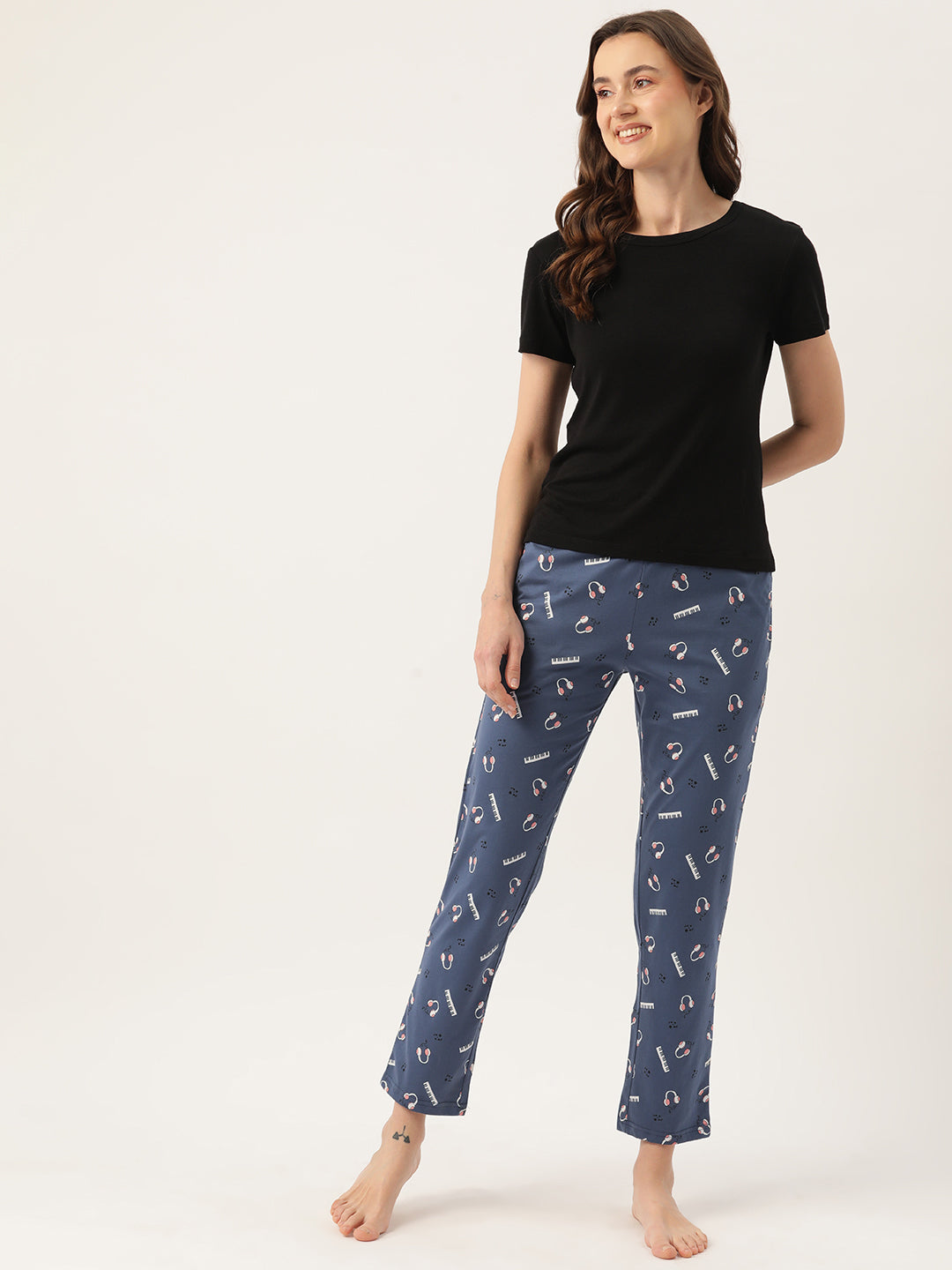 Women's Printed Cotton Navy Blue Lounge Pants | LDLW-2330-1 |