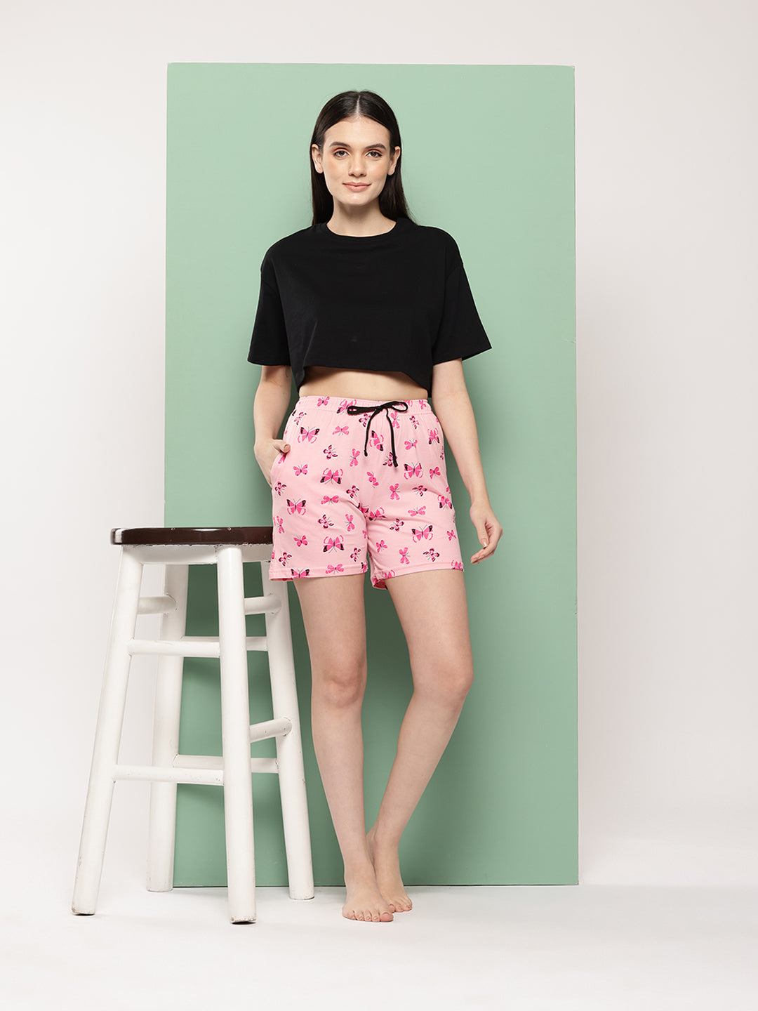 Leading Lady Women's Floral Printed Cotton Mid Rise Bermuda Shorts with Pocket & inner elastic Regular Fit Casual Lounge Shorts [SHO-2032-1]