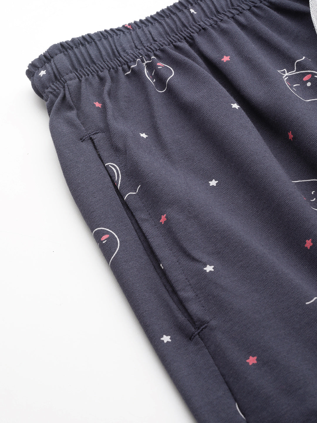 Women's Printed Cotton Navy Blue Lounge Pants | LDLW-2326-1 |