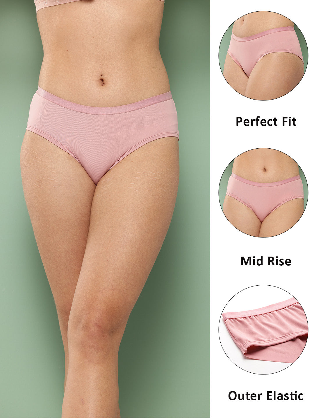 Women's Solid Mid Rise Hipster Brief (Pack of 2)