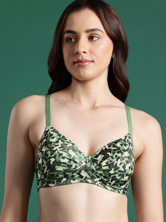 LEADING LADY Leading Lady Women's Printed Lightly Padded Women T-Shirt Bra Dark Green BRA-4069-1 Leading Lady