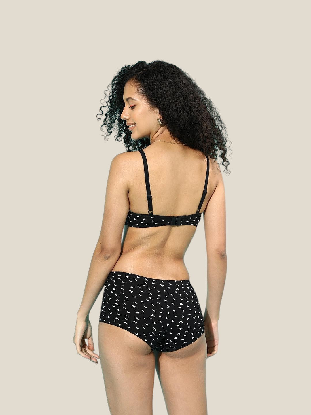 Leading Lady Women's Printed Cotton Lingerie Set (Black) | SET-BS-8004-2| Leading Lady