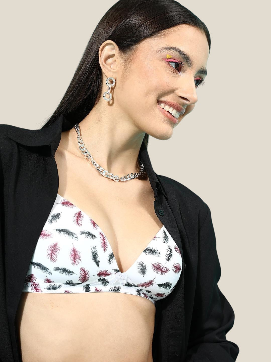 Leading Lady Women's Printed Cotton Lingerie Set (White) | SET-BS-8005-2 | Leading Lady