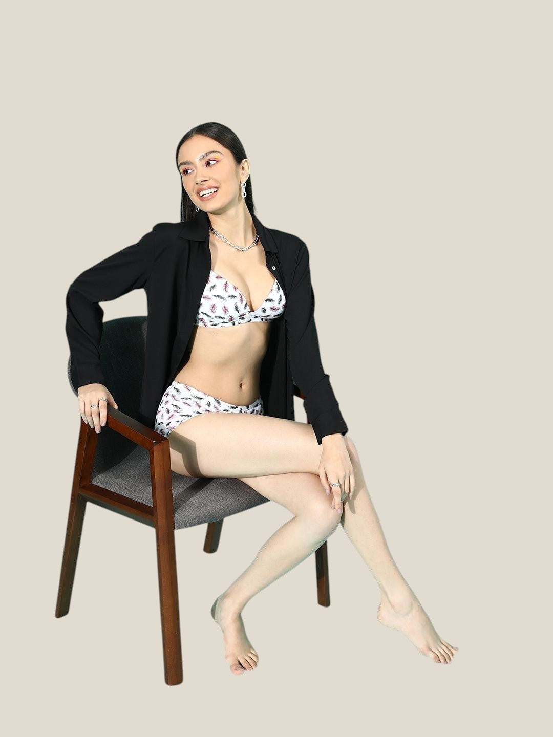 Leading Lady Women's Printed Cotton Lingerie Set (White) | SET-BS-8005-2 | Leading Lady