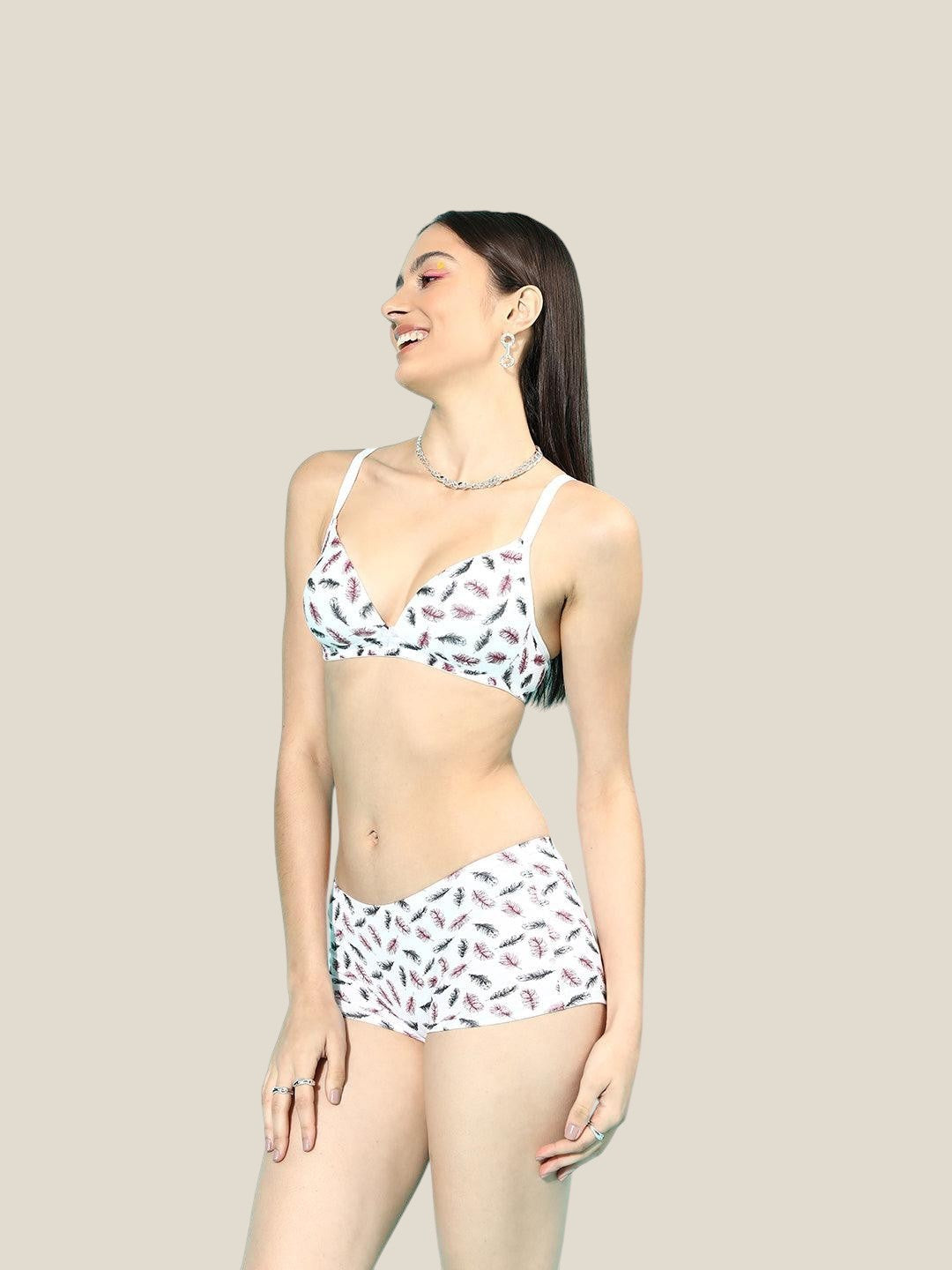 Leading Lady Women's Printed Cotton Lingerie Set (White) | SET-BS-8005-2 | Leading Lady