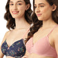 Leading Lady Women's Pack of 2 Solid & Printed T-Shirt Bra with Full Coverage and Non Wire [ BRA-4023-4072-2 ]