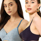 Leading Lady Women's Pack of 2 Solid & Printed T-Shirt Bra with Full Coverage and Non Wire [ BRA-4058-4050-2 ]