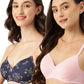 Leading Lady Women's Pack of 2 Solid & Printed T-Shirt Bra with Full Coverage and Non Wire [ BRA-4023-4062-2 ]