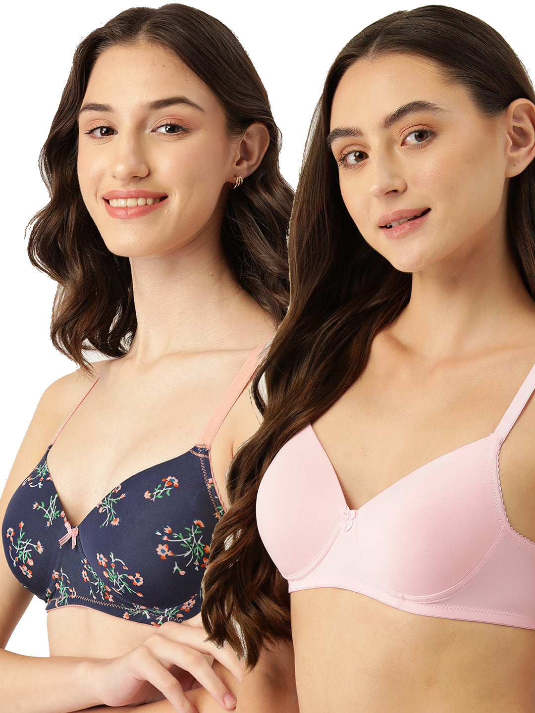 Leading Lady Women's Pack of 2 Solid & Printed T-Shirt Bra with Full Coverage and Non Wire [ BRA-4023-4062-2 ]