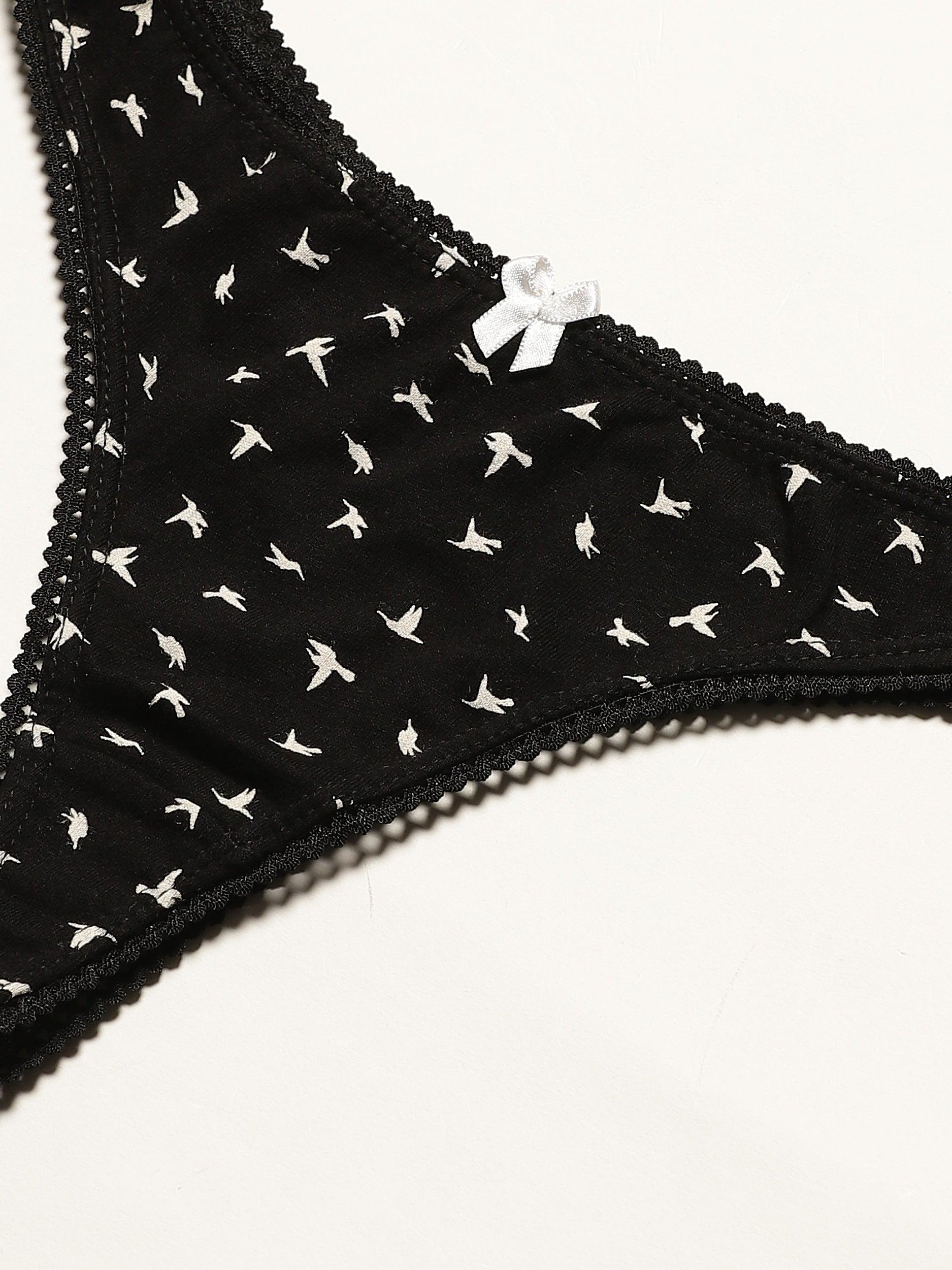 Women Printed Low-Rise Thong Panty Pack of-3 | Bird | Leading Lady