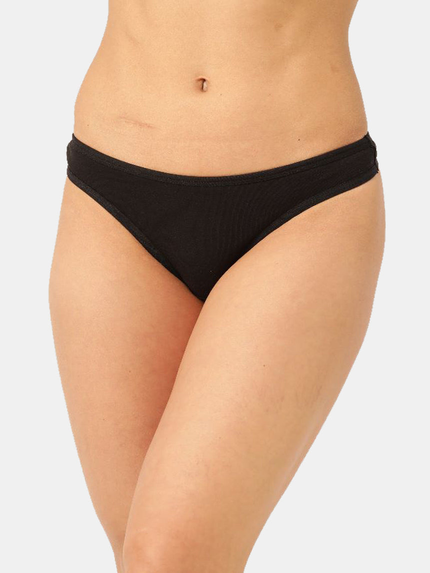 Women’s Solid Black Low-Rise Thong Brief | SUNNY-BLK-1 | Leading Lady
