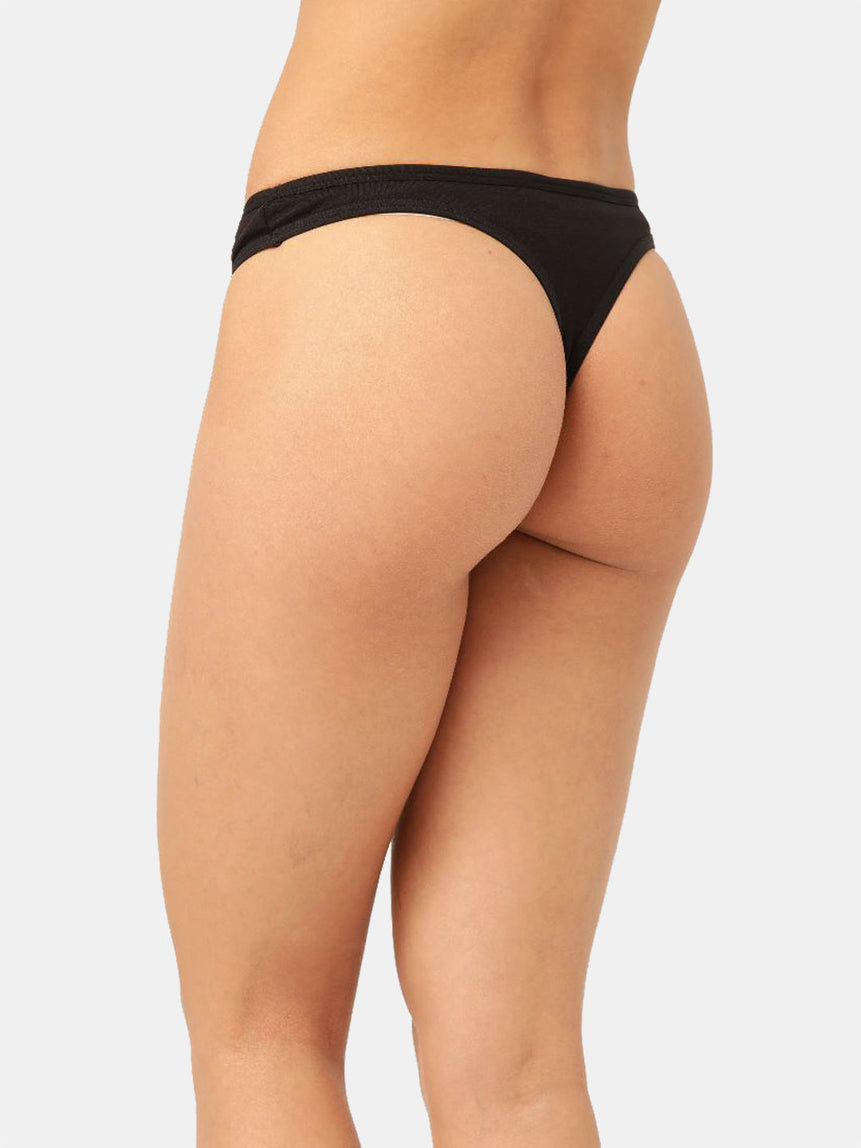Women’s Solid Black Low-Rise Thong Brief | SUNNY-BLK-1 | Leading Lady