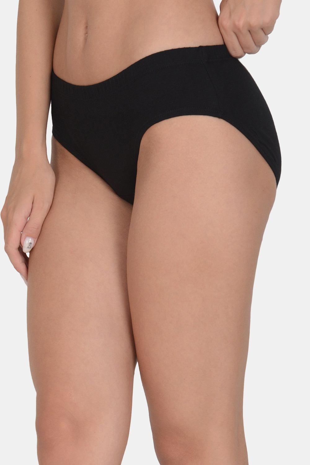 Women's Solid Black Mid-Rise Hipster Brief