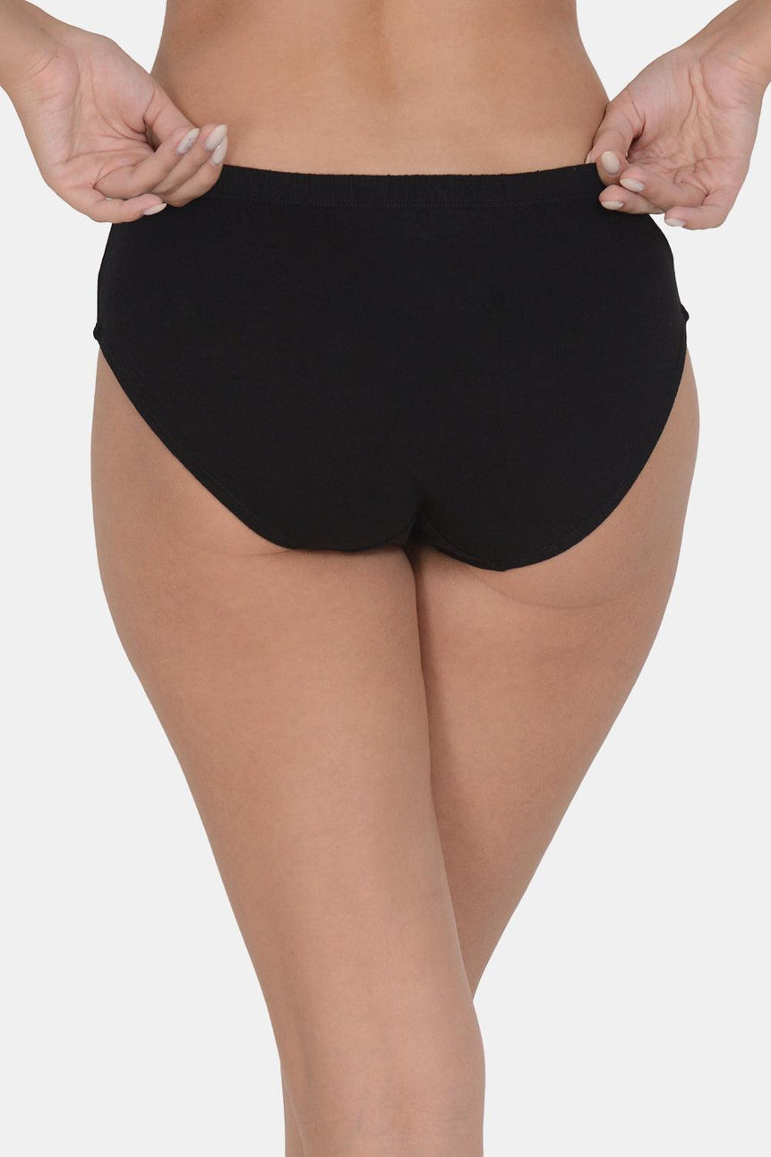 Women’s Solid Black Mid-Rise Hipster Brief | DP-100-BLK-1 | Leading Lady