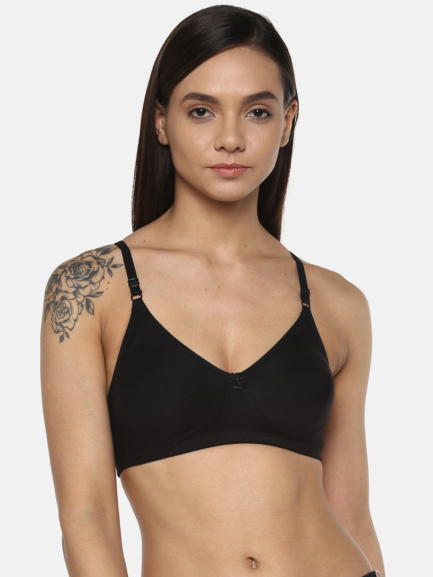 Women's Solid Black Non-Padded T-Shirt Bra | COOL-BLK-1 | Leading Lady