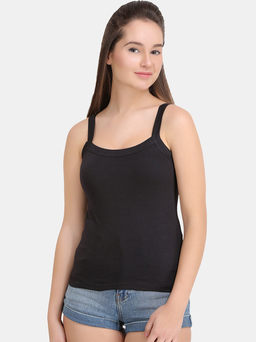 Women's Solid Black Pure Cotton Camisole | CAMI-BLK-1 | Leading Lady