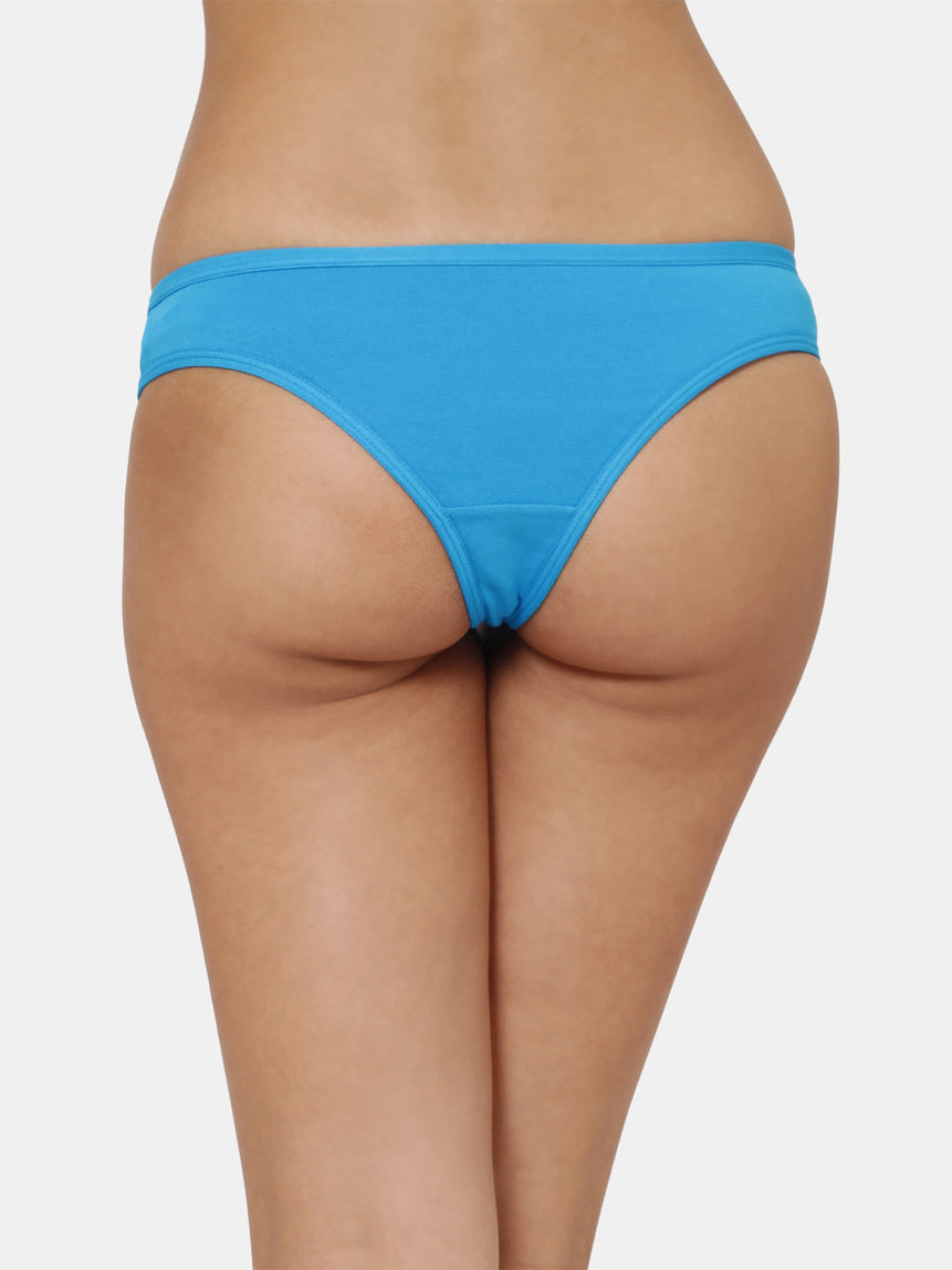Women’s Solid Blue Low-Rise Thong Brief | SUNNY-SKY-1 | Leading Lady