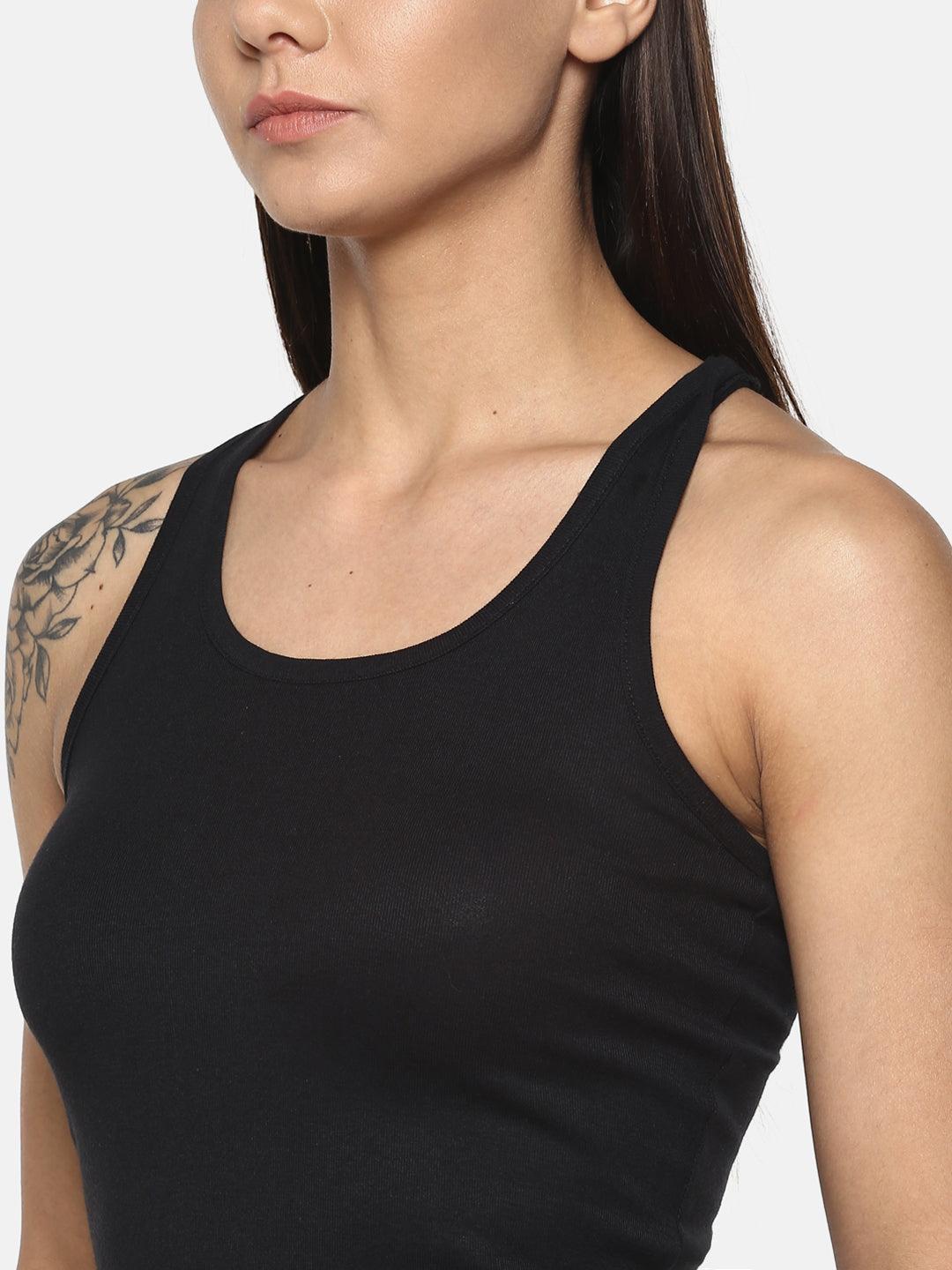 Women's Solid Pure Cotton Camisole with Racerback Style | SARA-BLK-1 | Leading Lady