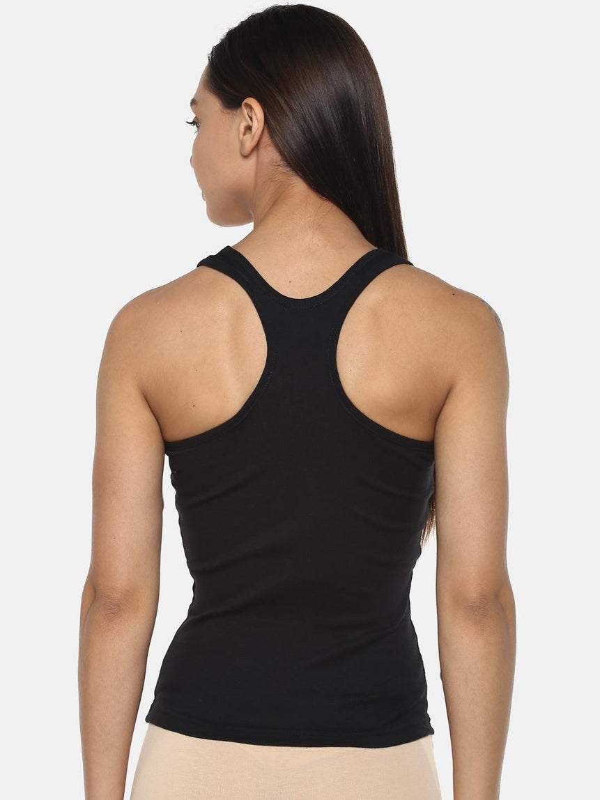 Women's Solid Pure Cotton Camisole with Racerback Style | SARA-BLK-1 | Leading Lady