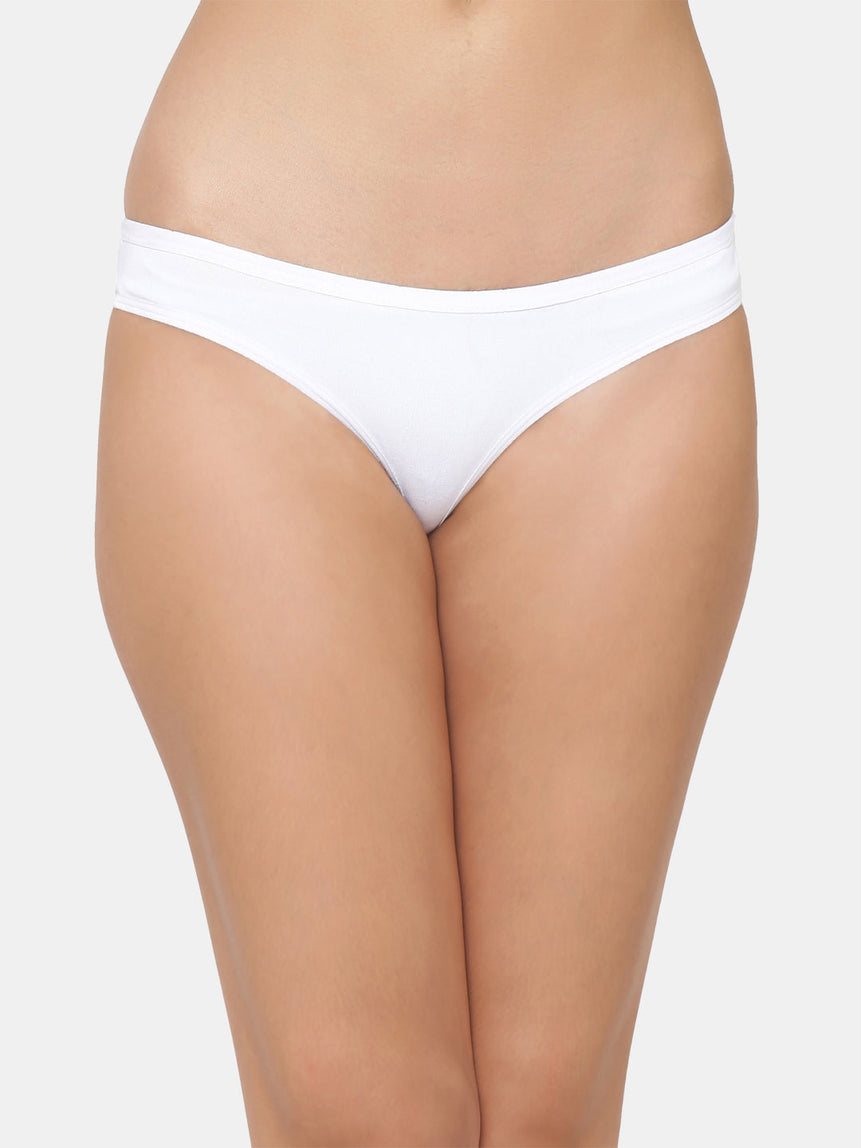 Women’s Solid White Low-Rise Thong Brief | SUNNY-WH-1 | Leading Lady
