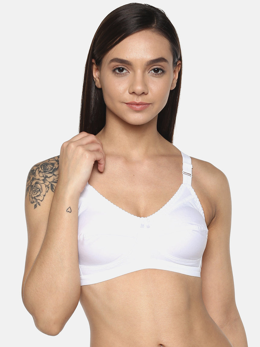 Women's Solid White Non-Padded Cotton T-Shirt Bra | CONCENT-WH-1 | Leading Lady