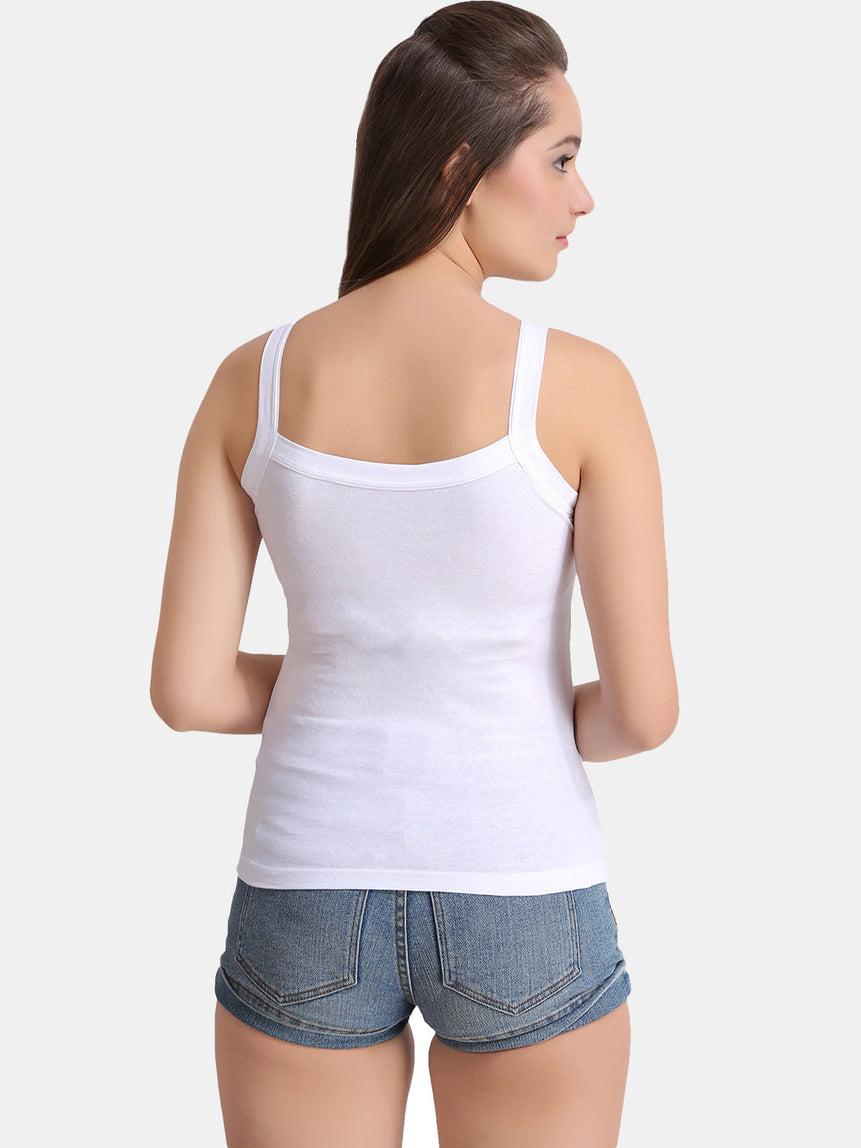 Women's Solid White Pure Cotton Camisole | CAMI-WH-1 | Leading Lady
