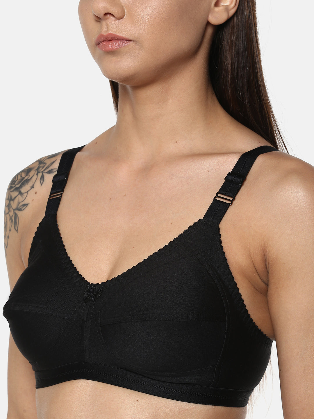 Women's Solid Black Non-Padded Cotton T-Shirt Bra | CONCENT-BLK-1 | Leading Lady