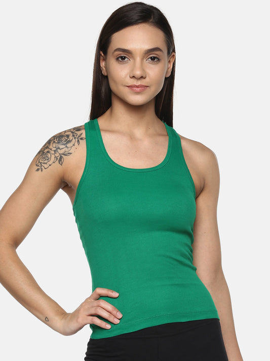 Women's Solid Pure Cotton Camisole with Racerback Style | SARA-GRN-1 | Leading Lady