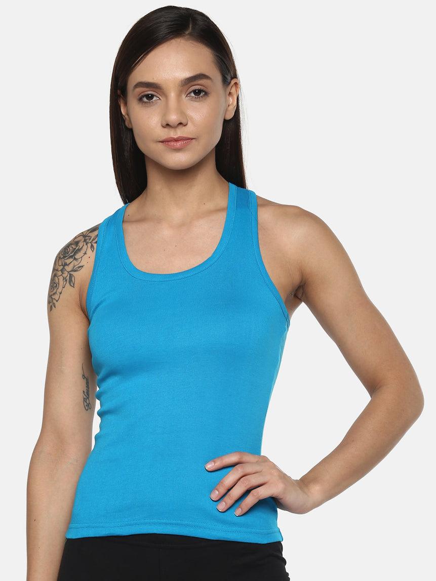 Women's Solid Pure Cotton Camisole with Racerback Style | SARA-SKY-1 | Leading Lady